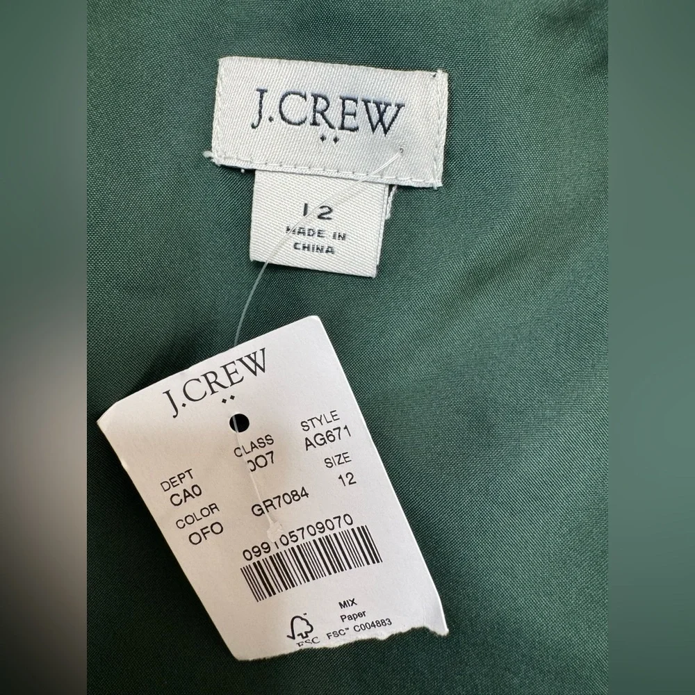 J Crew Green Long Sleeve Peplum Button Front Satin Crepe Blouse Top size 12 - Picture 5 of 8